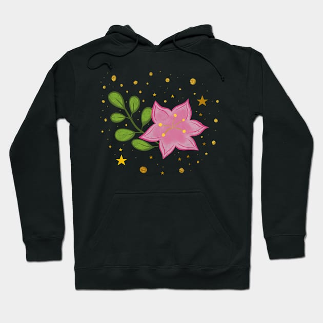 Floral arrangement pink flower with stars and golden sparkles Hoodie by AnabellaCor94